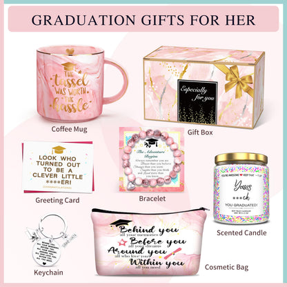 GEMWAVE Graduation Gifts for Her 2026,Class of 2026 The Tassel was Worth The Hassle-Graduation Coffee Mug Candles Keychain Set- College Student Gifts for Women