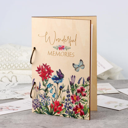 Giiffu Greeting Card Organizer – Wonderful Memories Wooden Floral Card Keeper & Album, Wood Book or Binder for Cards Keepsakes, Personalized Gift for Wedding, Birthday, Anniversaries, Holiday