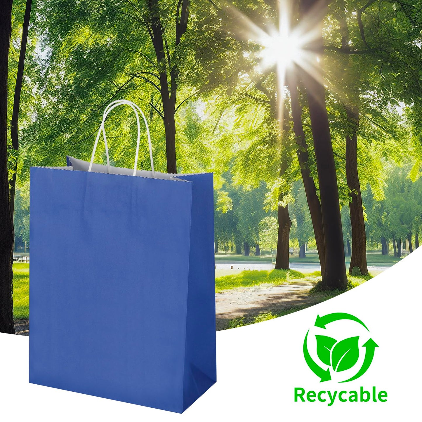 Oikss 50 Pack 10x5x13 Royal Blue Kraft Paper Bags with Handles Bulk for Birthday Party Favors Grocery Retail Shopping Business Goody Recycled Craft Gift Bags (Large Size, 50 Count)