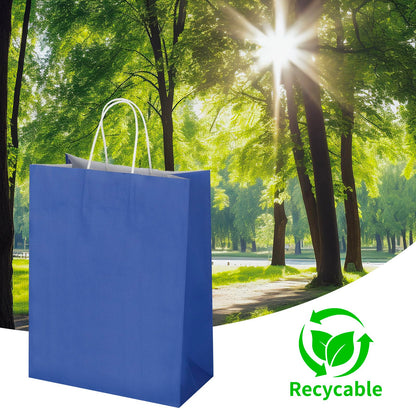 Oikss 50 Pack 10x5x13 Royal Blue Kraft Paper Bags with Handles Bulk for Birthday Party Favors Grocery Retail Shopping Business Goody Recycled Craft Gift Bags (Large Size, 50 Count)
