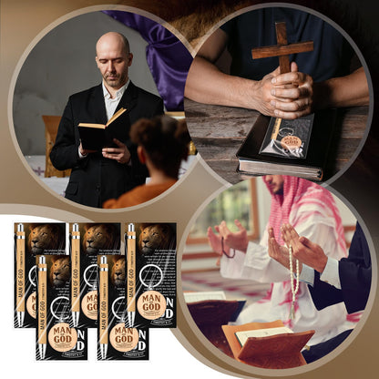 Landical 15 Sets Father Day Man of God Gifts for Men Christian Baptism Gifts, 15 God Keychains 15 Bible Verse Ballpoint Pens 15 Cards Pastor Appreciation Favors for Church Father's Day Supplies