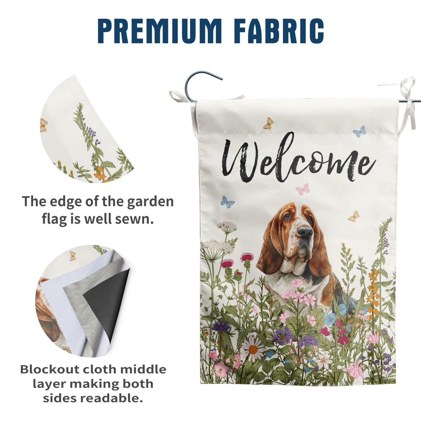 Spring Summer Garden Flag Floral Basset Hound Yard Flag Flower Dog Garden Flags for Outside Small Outdoor Welcome Flags 12x18 Double Sided