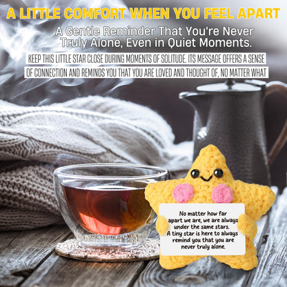 Crochet Yellow Star Doll Friendship Gift - Emotional Comfort Support Decor, Long Distance Relationship Moving Away Farewell Goodbye Leaving Gifts for Women Friend Couple Boyfriend Girlfriend Coworker