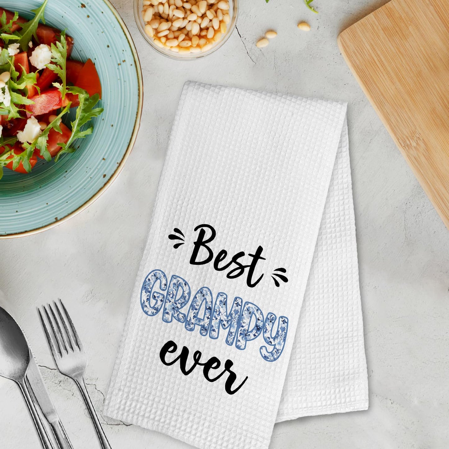 Best Grampy Ever Fathers Day Birthday Gifts Hand Towels for Grampy Grandpa from Grandkids, Chinoiserie Blue and White Grandpa Gifts Kitchen Dish Tea Towels for Bathroom Kitchen Decor, 16x24Inch