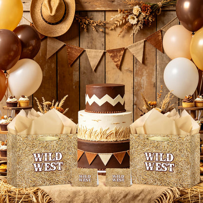 Fake Hay Bales Wild West Gift Bag with Card & Tan Wrapping Papers,Straw Yeehaw Happy Trails Western Gift Bag for Rodeo,Cowgirl Cowboy Birthday,Western-themed Wedding,Country Farm Party Goodie TreatBag