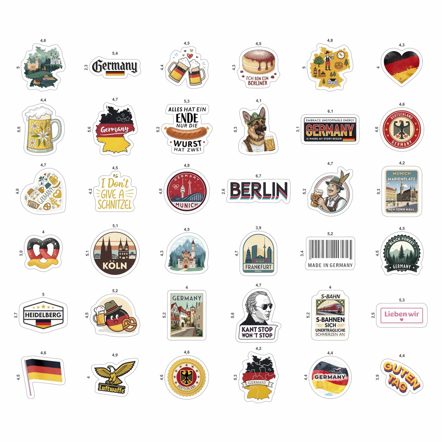 100Pcs Germany Stickers Small for Luggage, Water Bottle - Germany Party Supplies- German Stickers - Gift for Women & Men