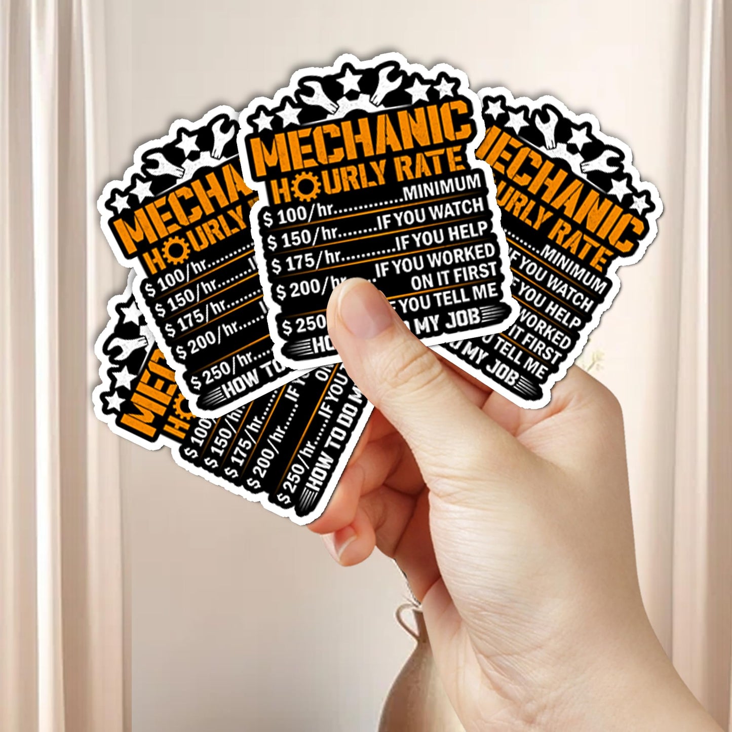 Pack 4PCS Mechanic Hourly Rate Stickers Funny Mechanical Waterproof Vinyl Decal Decor Laptop Phone Case Water Bottle Car Truck Bumper Scrapbook Gifts Birthday Christmas for Adults Men