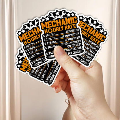 Pack 4PCS Mechanic Hourly Rate Stickers Funny Mechanical Waterproof Vinyl Decal Decor Laptop Phone Case Water Bottle Car Truck Bumper Scrapbook Gifts Birthday Christmas for Adults Men
