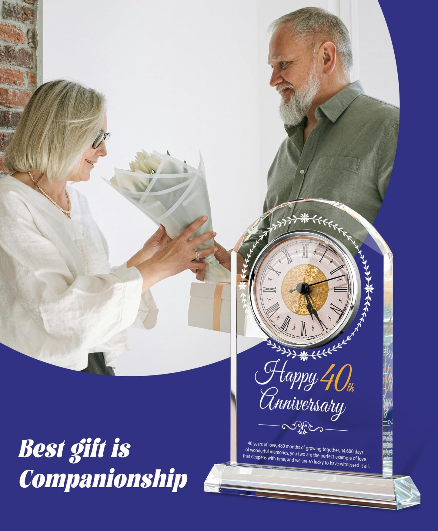 40th Wedding Anniversary Crystal Quartz Clock,40 Years of Marriage Gift,Happy Ruby Anniversary Decoration Gift,for Parents,Grandparents,Couple