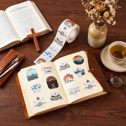 Glenmal 1000pcs Walk with Me Stickers 2026 Mormon Youth Moses 6: 34 Scrapbooking Jesus Religious Bautizo Waterproof Decals Christian Church Faith Baptism Gift for Conference Youth Missionary(Simple)
