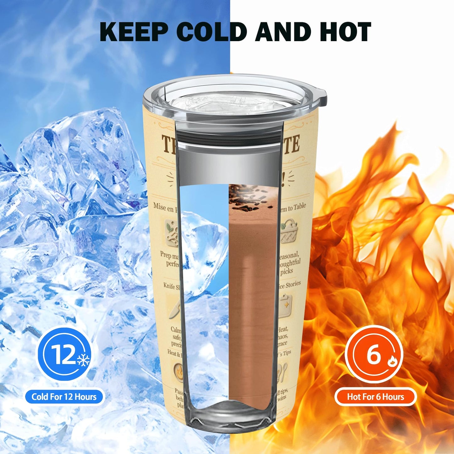 Chef Gifts 20 oz Tumbler, Vintage Newspaper Print Insulated Stainless Steel Travel Mug for Men & Women, Retro Culinary Appreciation Cup