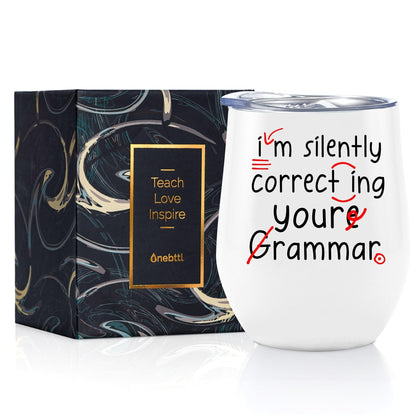 Onebttl English Teacher Appreciation Gifts 12oz Wine Tumbler with Lid for Christmas, Appreciation Day, End of Term from Student