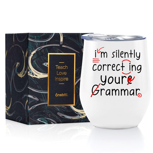 Onebttl English Teacher Appreciation Gifts 12oz Wine Tumbler with Lid for Christmas, Appreciation Day, End of Term from Student