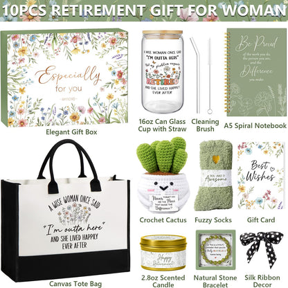 Happy Retirement Gift for Woman 2026, Funny Retirement Gifts for Women Coworkers, Cool Retired Gifts for Retirees Women Boss Teacher Nurse Mom Grandma Friends, Farewell Leaving Gift w/ Canvas Tote Bag
