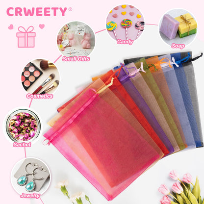 Crweety 50 Pcs Pink Organza Bags 6x9 Inch, Premium Mesh Gift Bags for Wedding Baby Shower Party Favors, Small Mesh Bags Drawtring for Candy Jewelry Christmas, Cute Sachet Bags for Mothers Day Gifts