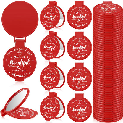 36 Pcs 2.76 Inch Inspirational Compact Mirror Bulk Women Small Gifts Graduation Mothers Day Party Favors Purse Mirror Pocket Mini Items for Adult Coworker Cheerleader Swag Bag (Red)