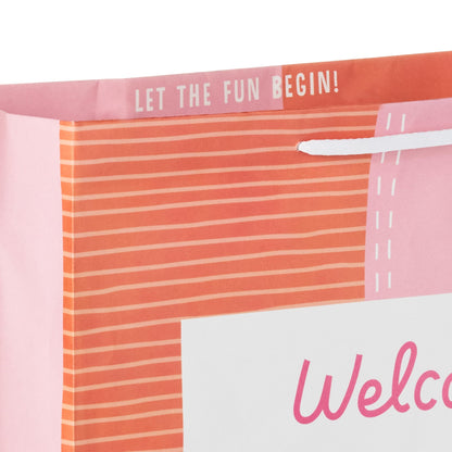 Hallmark 15" Extra Large Gift Bag with Card and Tissue Paper for Baby Shower (Welcome Baby Girl, Pink and Orange) for New Parents, Coworkers, Sister