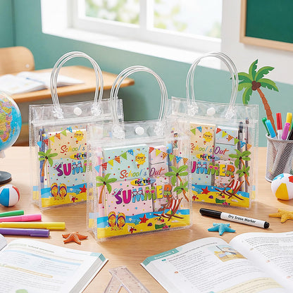 Gilprop 12 Pcs School's Out for Summer Gift Bags, End of Year Goodie Bags Bulk, Clear PVC Treat Tote Bag with Handles, Last Day of School Party Favors for Pool Beach Vacation