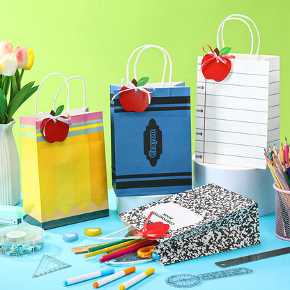 Geyoga 24 Sets End of Year Teacher Gift Bags with Apple Tag Pencil Notebook Composition Book Crayons Bag Teacher Appreciation Preschool Kindergarten Graduation Back to School Classroom Party Supplies