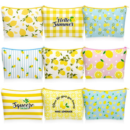 Tallew 9 Pcs Lemon Makeup Bags for Women Lemon Themed Gifts Cosmetic Bag Purse Summer Travel Organizer Zipper Pouch Survival Kit for Women Sister Friend Fruit Lover Birthday Gifts