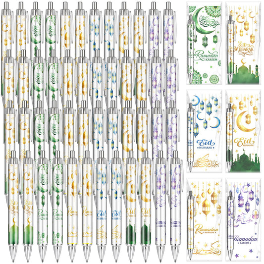 120 Pcs Ramadan Gifts Eid Mubarak Pens Bulk Include Retractable Ballpoint Pens Cards Greeting Gift Bags for Eid Party Favors Muslim Gifts Bulk Islamic Goody Bag Stuffers