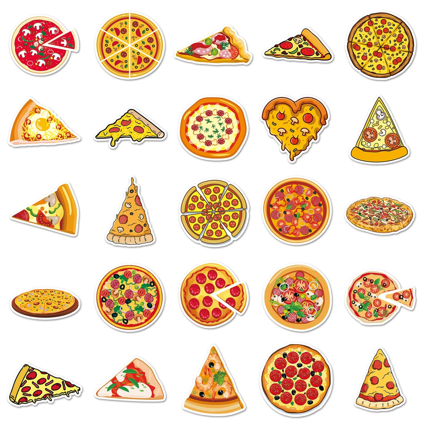 Pizza Stickers Pack, 50PCs, Aesthetic Vinyl Waterproof Decals, Food Stickers for Hydro Flask, Laptop, Water Bottle, Gift Decals for Toddlers, Teens, Girls (Pizza)
