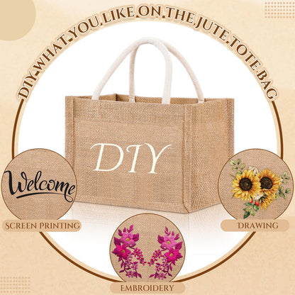 24 Pcs Burlap Tote Bag Mini Jute Reusable Waterproof Bag with Handles Small Blank Canvas for Wedding Beach DIY Gift(Classic,9.06 x 6.3 x 5.12)