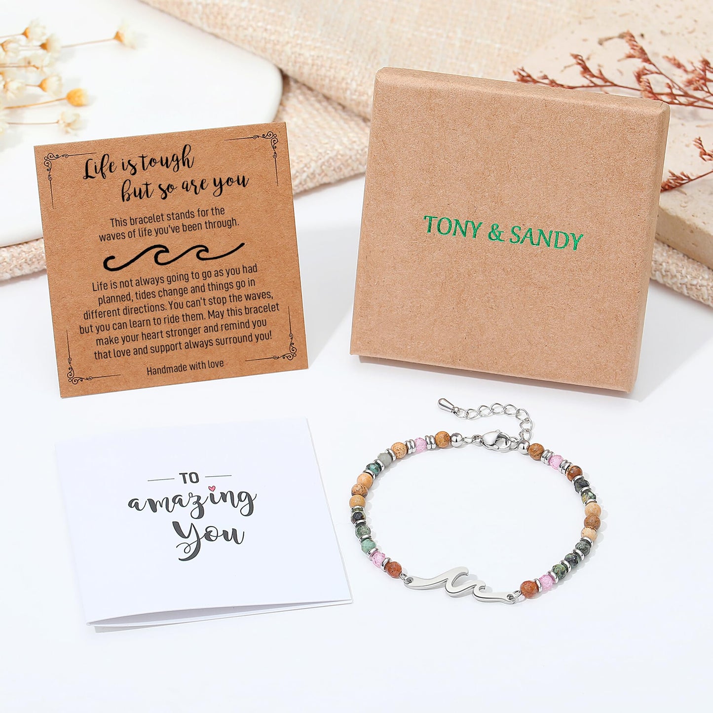 TONY & SANDY Friend Gifts for Women, Unique Birthday Gifts for Women, Sister Gift from Sister, Wave Bracelet, Christmas Graduation Mothers Day Gift for Her, Bestie Friendship Bracelets