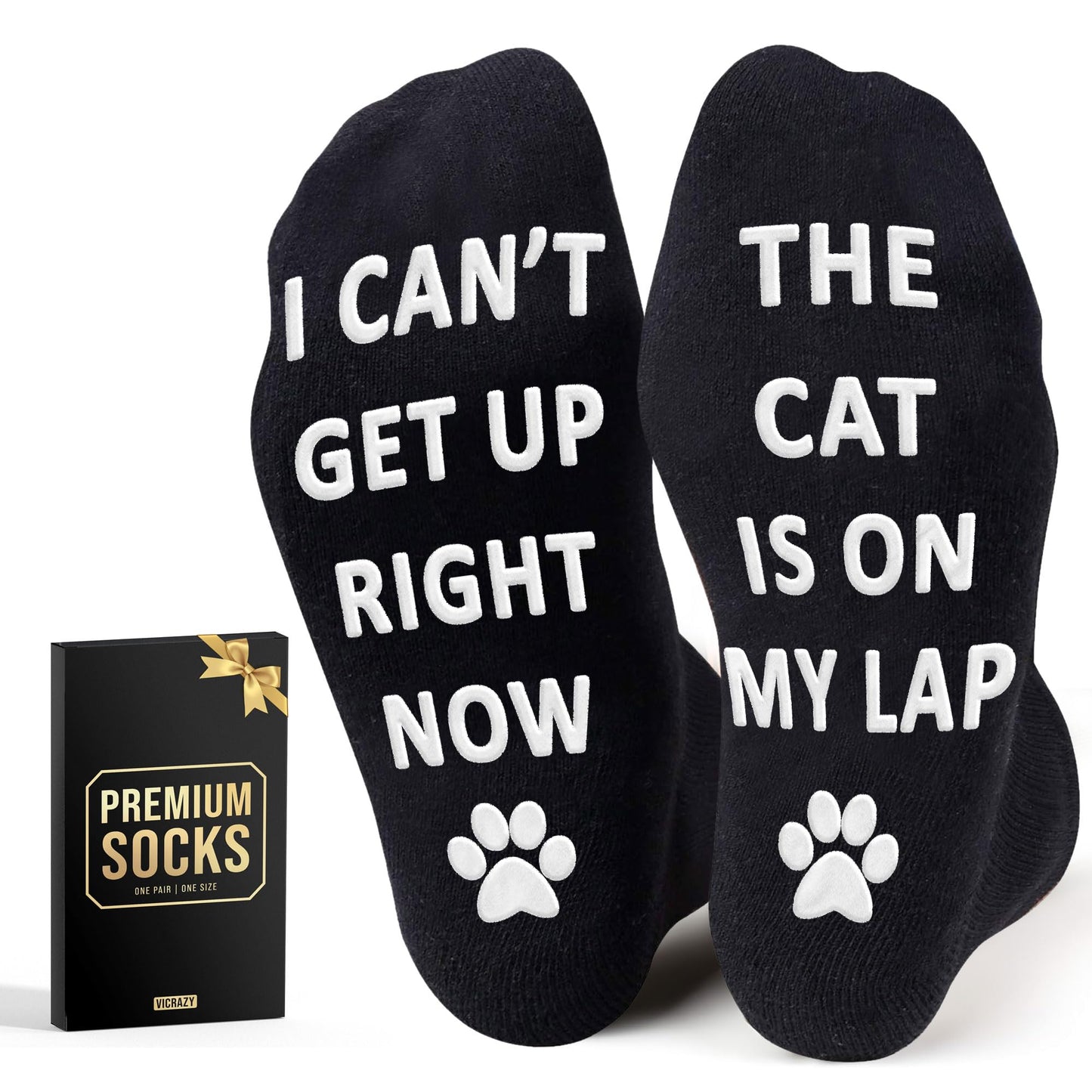 VICRAZY Funny Gifts For Men, Women – Fuzzy Cat Sock For Cat Dad Mom - Christmas Gifts, Stocking Stuffers for cat Lovers