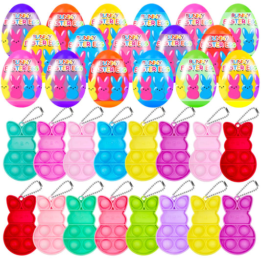 24 PCS Prefilled Easter Eggs with Bunny Pop Bubble Fidget Keychains Toy Inside for Kids Boys Girls Easter Basket Stuffers Party Favors Easter Egg Fillers Hunt