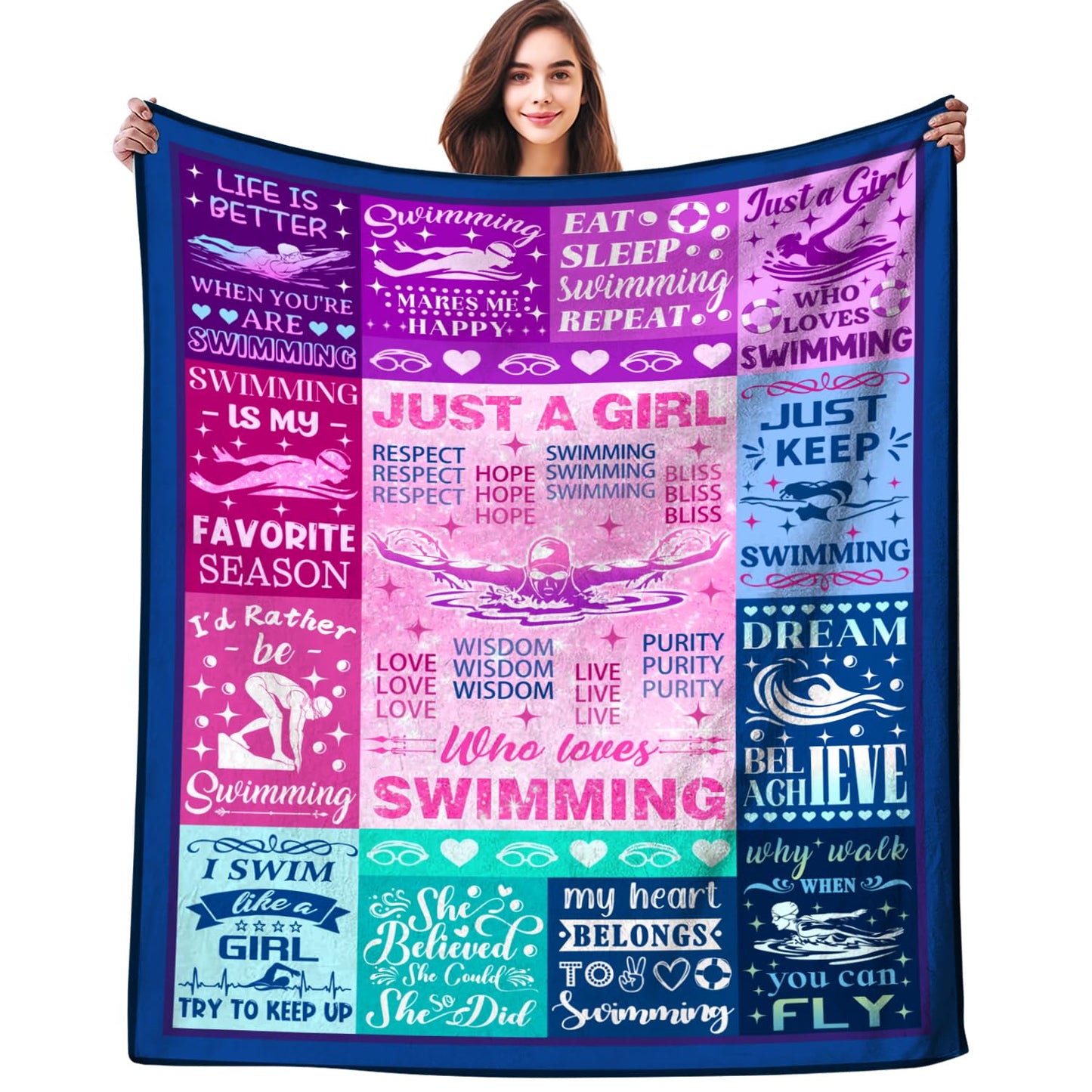 Swimming Gifts for Swimmers Blanket Swimming Stuff Swim Team Plush Blankets and Throws Swim Gifts for Swimmers Women Girls Boys Men Teens Birthday Party Decorations 50"X40"