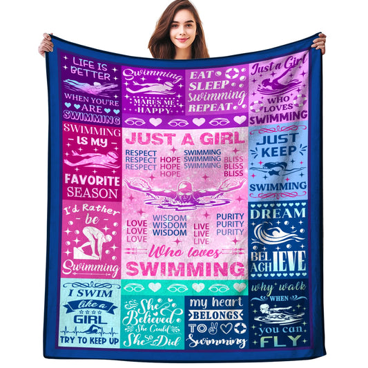 Swimming Gifts for Swimmers Blanket Swimming Stuff Swim Team Plush Blankets and Throws Swim Gifts for Swimmers Women Girls Boys Men Teens Birthday Party Decorations 50"X40"