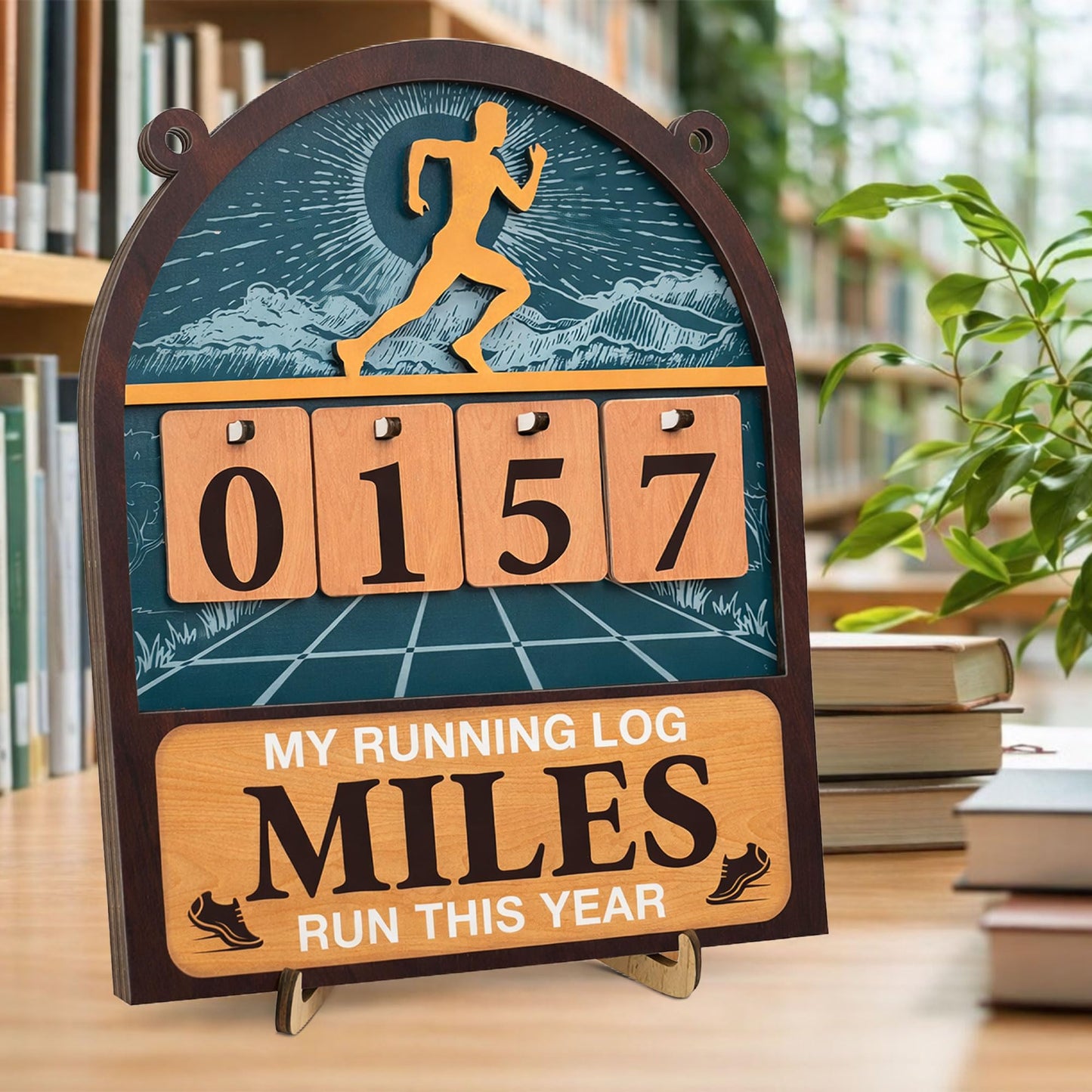 Miles Run This Year Tracker Sign - Wooden Yearly Running Log Counter Home Decor - Running Gifts for Women Men Runners, Marathon Runner Gifts