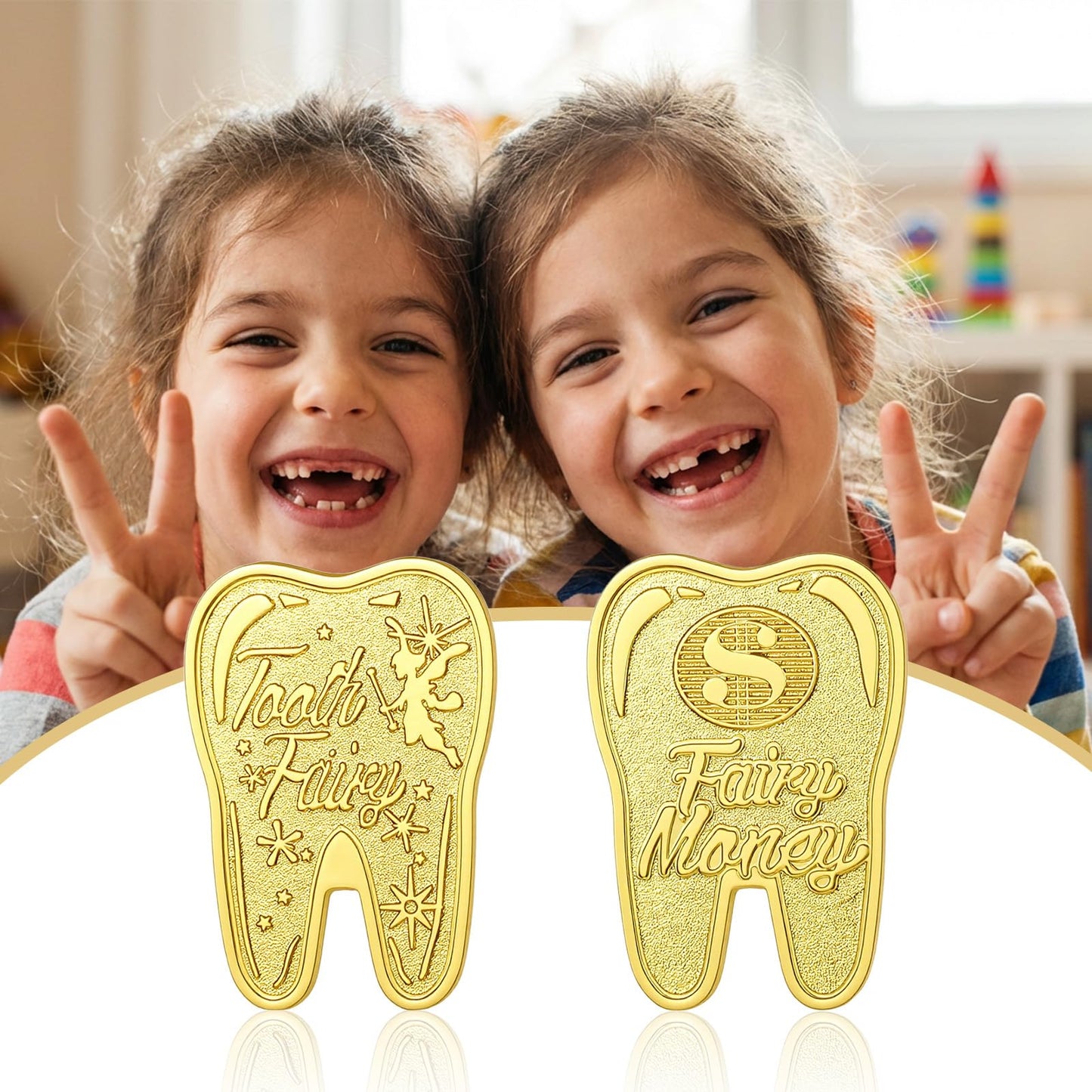 Sibba 6 PCS Tooth Fairy Coins Keepsake Kit Lost Teeth Reward Commemorative Coin with Case Zinc Alloy Dental Tooth Fairy Golden Novelty Coin Milestone Dentistry Dentist Funny Gifts Stocking Stuffers
