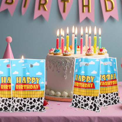 SAVITA 50pcs Cartoon Story Party Favor Bags, 9.84x6.5 Inch Blue Sky White Cloud Cartoon Story Goodie Snack Bags for Kids Birthday Party Supplies Candy & Toy Storage Decoration