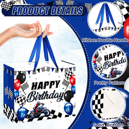 Neptniopllab Dirt Bike Birthday Gift Bag with Card & Wrapping Paper for Motorcycle Birthday Party Decoration Racing Motocross Motorbike Boy Men Goodie Treat Bag