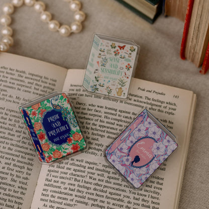 Steel Mill & Co Jane Austen Acrylic Document Clip Set of 3, Book Theme Organization Clips for Journaling, Gifts, Desk and Office Functional Decor (Pride & Prejudice, Sense & Sensibility, and Emma)