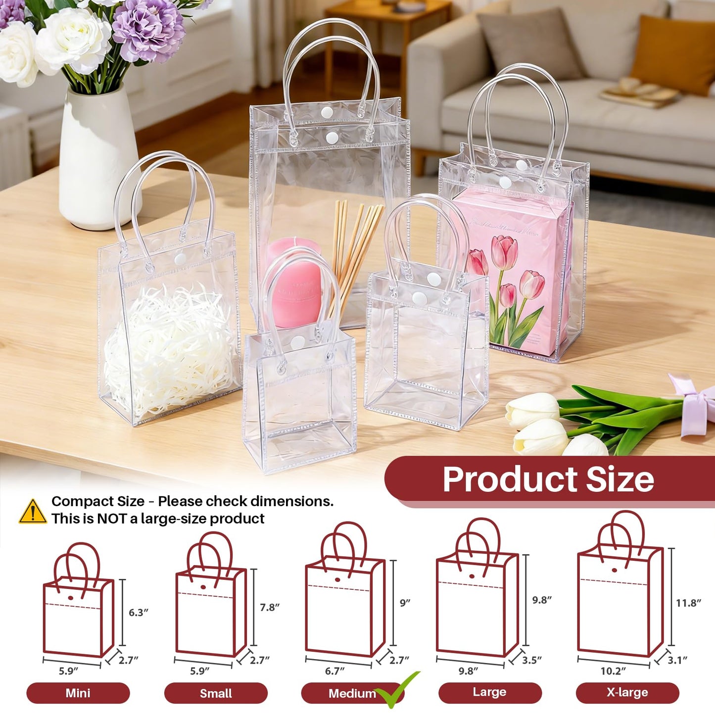 MAQIHAN Clear PVC Gift Bags with Handles - 10PCS Small Party Favor Bags Transparent Party Favour Plastic Gift Bag Tote Goodie Bag Bulk Pvc Plastic Bags with Handles for Gifts(Small Size 5.9 x 7.8 In)