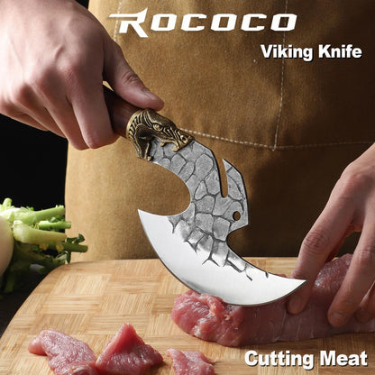 ROCOCO Viking Cleaver Knife Birthday - Butcher Meat Cutting Boning Knife Hand Forged Chinese Kitchen Axe with Sheath Home Outdoor BBQ Camping Chirstmas Mother Father Gift Men