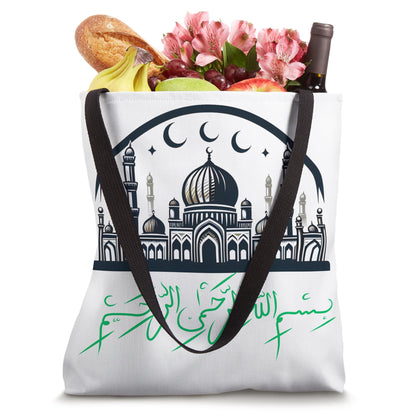 Bismillah Arabic Calligraphy with Masjid Design Muslim Gift Tote Bag