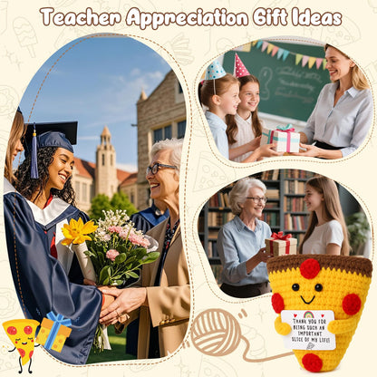 Fathers Day Mini Gifts for Daddy, Teacher Appreciation Handmade Crochet Pizza for Farewell Birthday Graduation Retirement Thank You Gifts For Friends Coworkers Classroom Celebration Office Gift Ideas