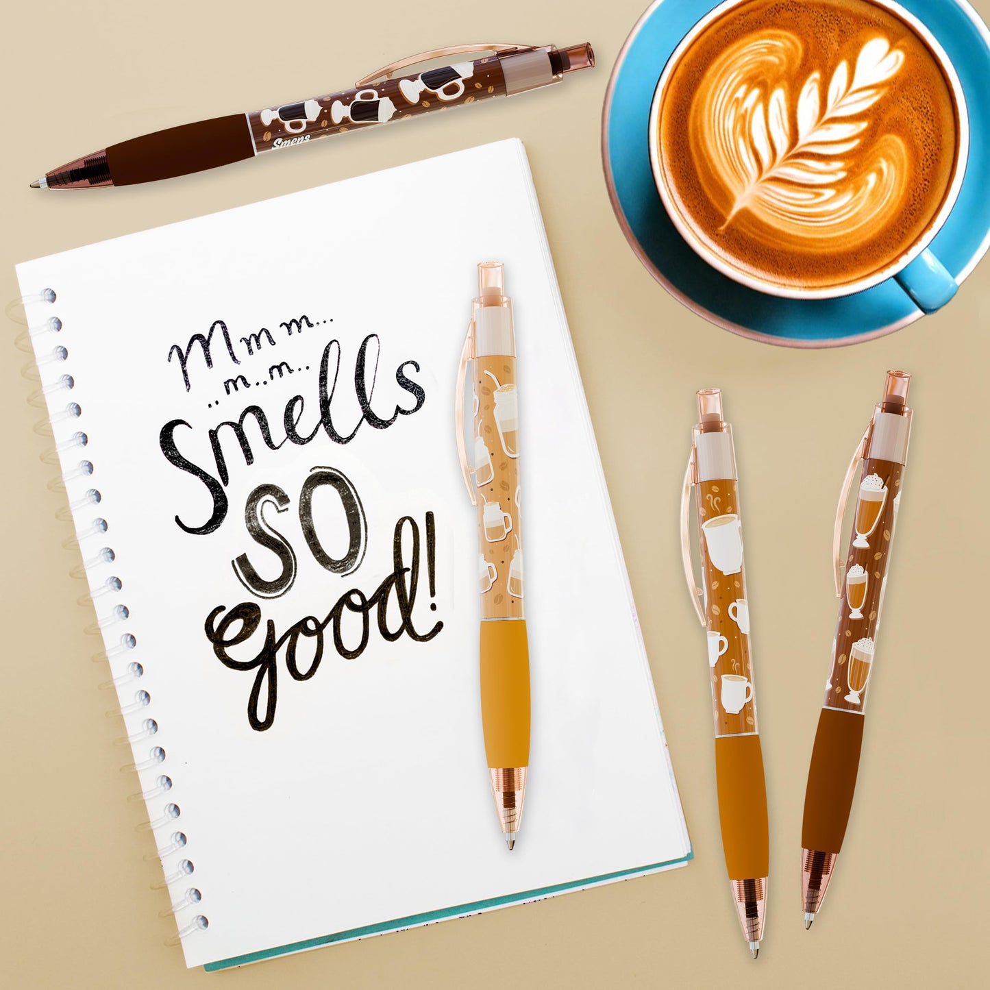Scentco Coffee Smens - Gourmet Coffee-Scented Gel Pens, Black Ink, Medium Point, 6Pack Variety Set