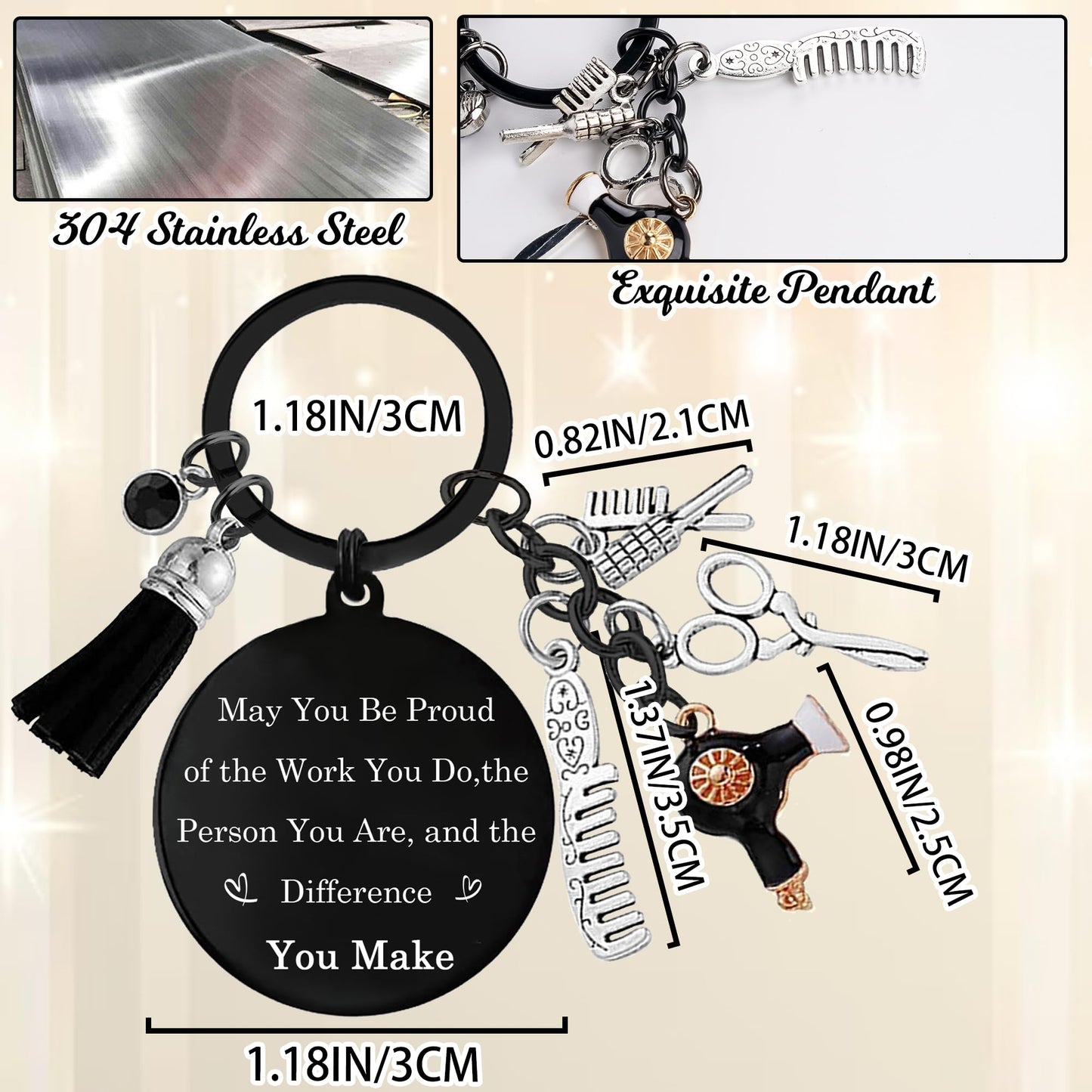 Hair Stylist Gifts Keychain, Hairstylist Keyring for Women with Comb Hair Dryer, Scissors Charm for Birthday Gift