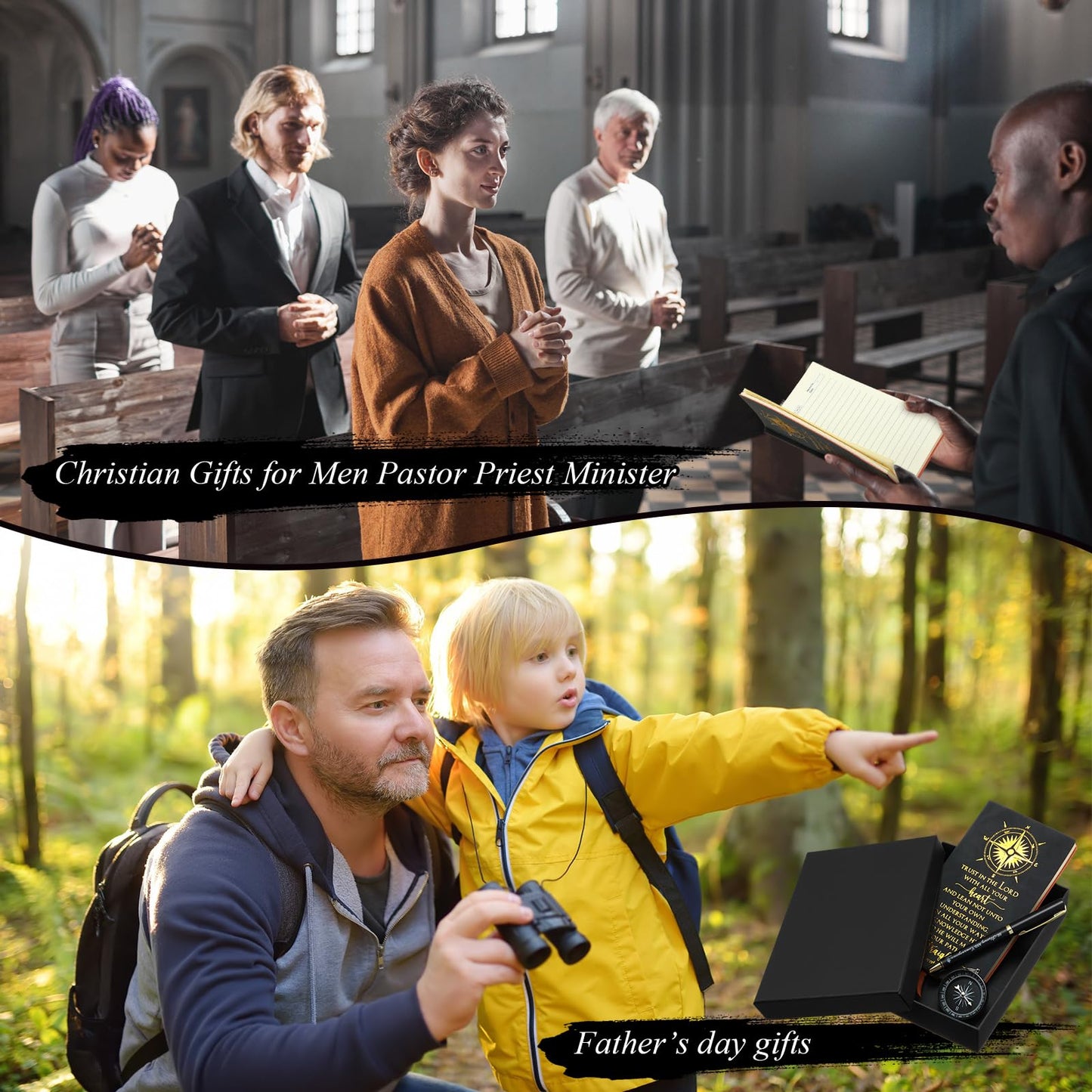 Fuyoooo 4 Pcs Christian Graduation Gifts Baptism Gift for Men Bible Journal Religious Engraved Compass Bible Pen for First Communion Father's Day