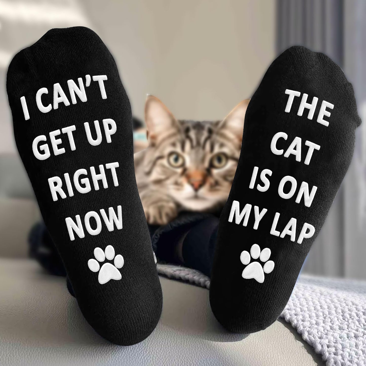 VICRAZY Funny Gifts For Men, Women – Fuzzy Cat Sock For Cat Dad Mom - Christmas Gifts, Stocking Stuffers for cat Lovers