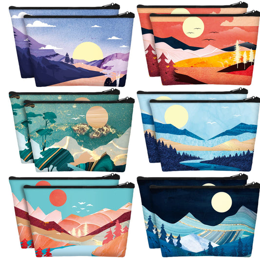 Sweetude 12 Pcs Mountain Makeup Bag Bulk Colorado Gifts Portable Travel Cosmetic Bags with Zipper Waterproof Portable Roomy Travel Beauty Toiletry Organizer Storage Pouch for Women (Mountain)