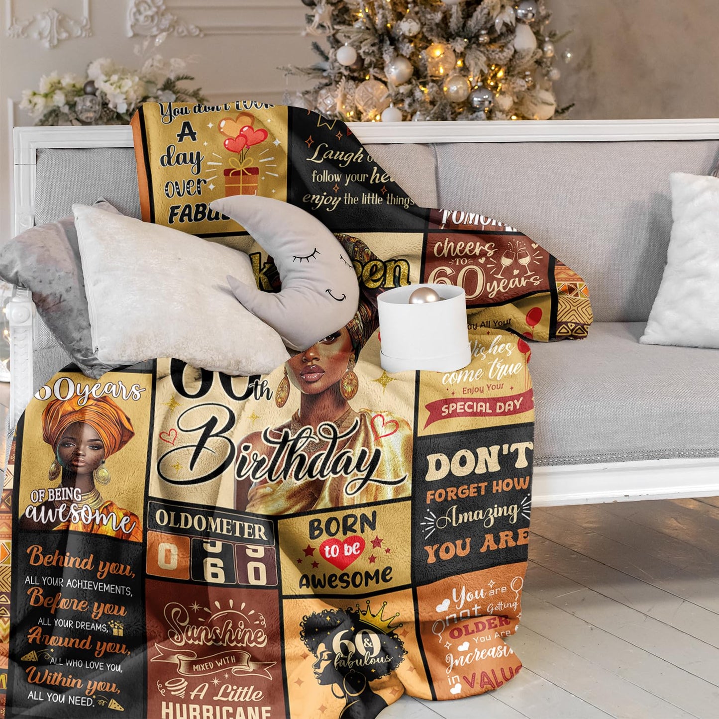 African American 60th Birthday Gifts for Women Blanket 60"X50", Encouragement Inspirational Bday Gift, 60 Year Old Birthday Gifts for Black Women Mom Lady Girl Friend