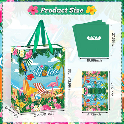 Summer Hawaiian Gift Bag, Aloha Beach Birthday Wrapping Paper Bag with Card Tissue Paper Tropical Luau Gift Bag for Retirement Weddings Bridal Showers Baby Showers Hawaii Party Decorations Supplies