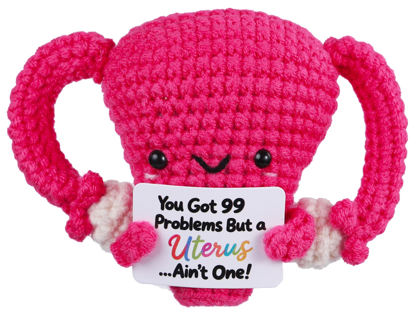 Handmade Stuffed Uterus Plush Toy - Funny Emotional Support Crochet Uterus, Hysterectomy Recovery Gifts for Women, OBGYN Doctor Present with Positive Card