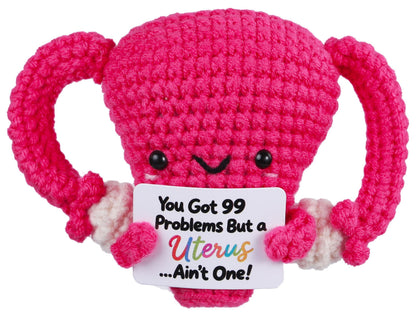 Handmade Stuffed Uterus Plush Toy - Funny Emotional Support Crochet Uterus, Hysterectomy Recovery Gifts for Women, OBGYN Doctor Present with Positive Card